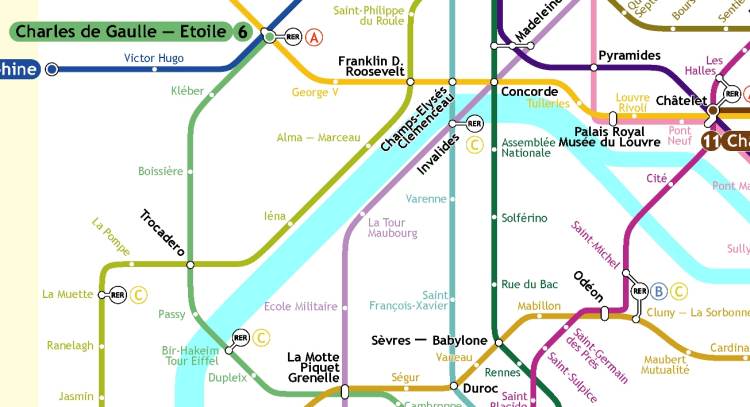 mapa del metro para ir al la torre eiffel